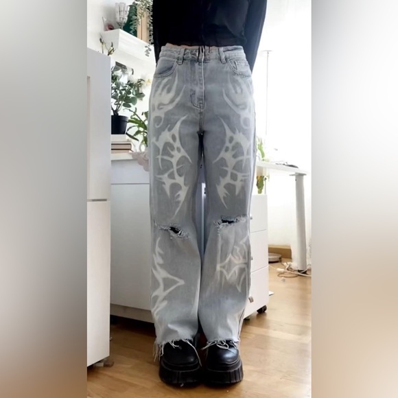CUSTOM hand painted bleached jeans pants